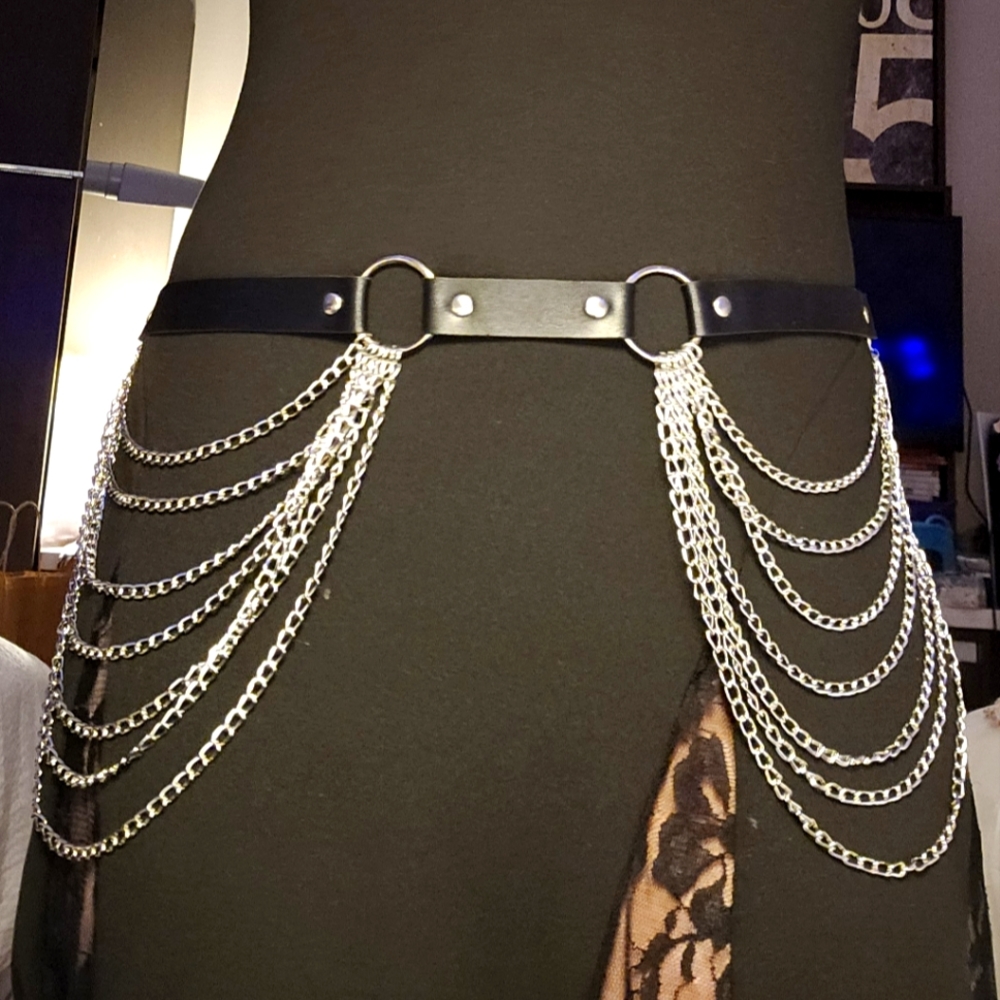 Faux leather belt with chains